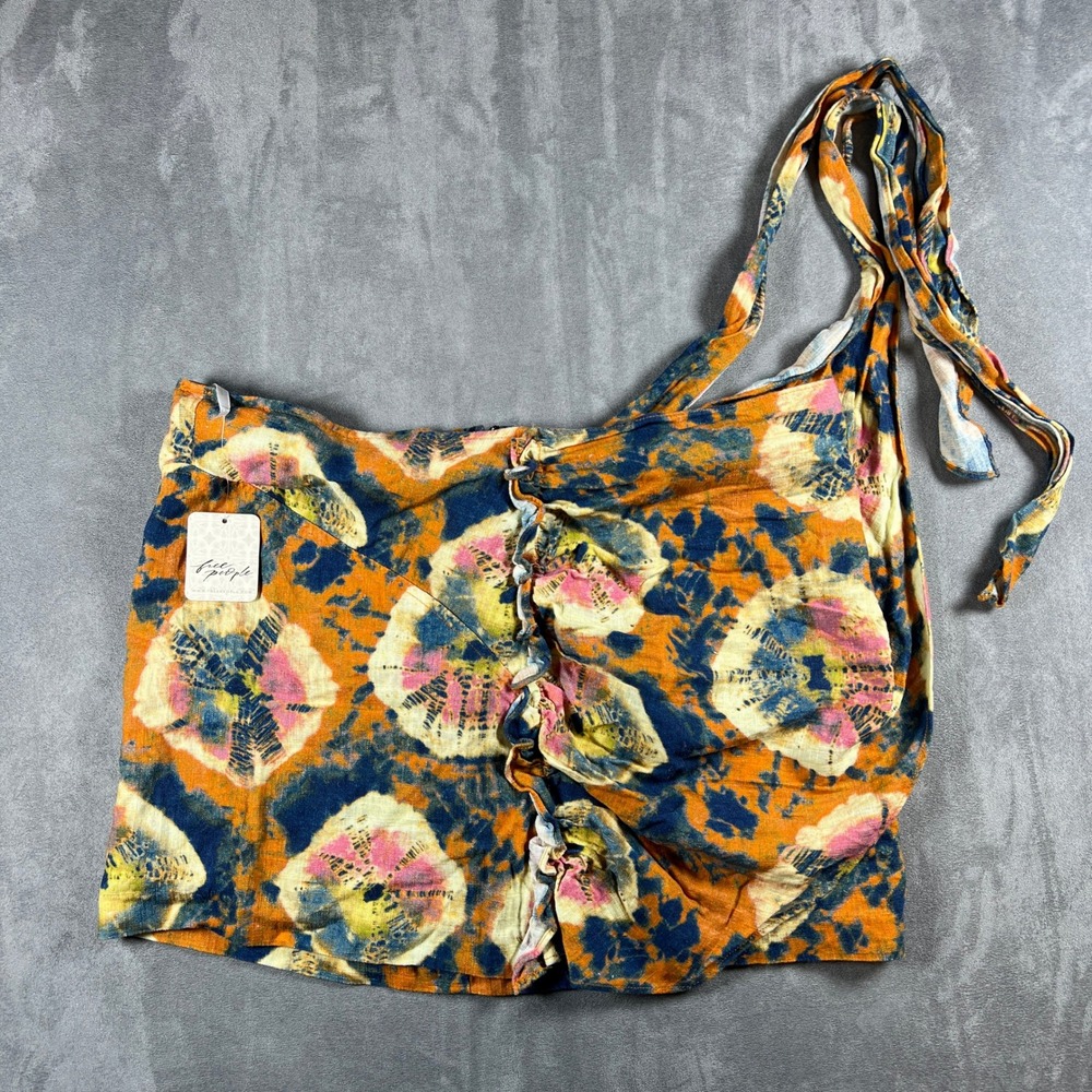 Free People Sweet As Mini Skirt NWT Sunset Combo Linen Blend Wrap Tie Dye Size 6